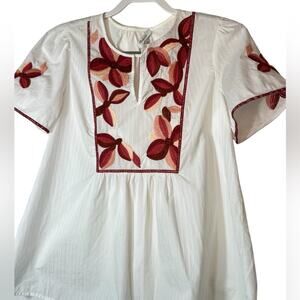 Madewell Embroidered Bohemian Floral Short Sleeve Embroidered Blouse Size Small